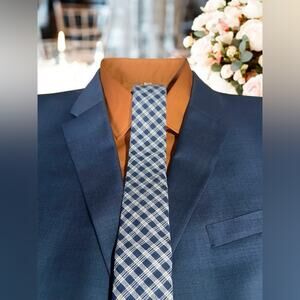 Men’s Plaid Tie Navy Blue White 57.75"x3.25"